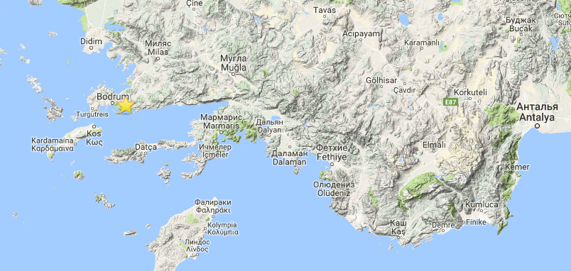 Землетрясение силой 3,8 произошло в Бодруме
