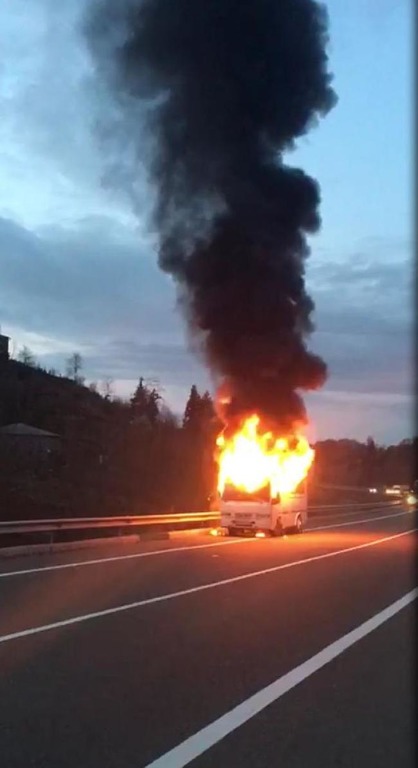 В Батуми сгорел микроавтобус турецкого водителя