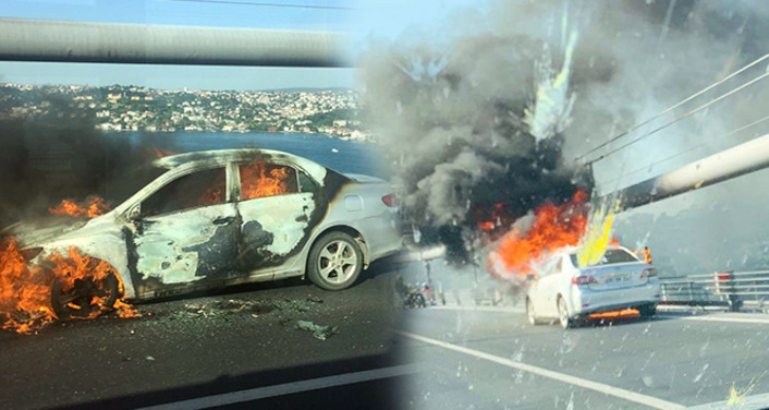 На стамбульском мосту водитель поджег свой автомобиль