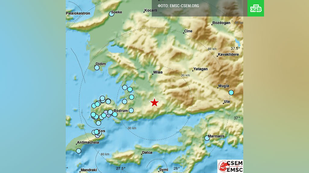 Землетрясение магнитудой 4,9 произошло в Бодруме