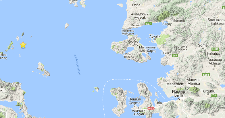 Землетрясение силой 5,0 произошло в Эгейском море
