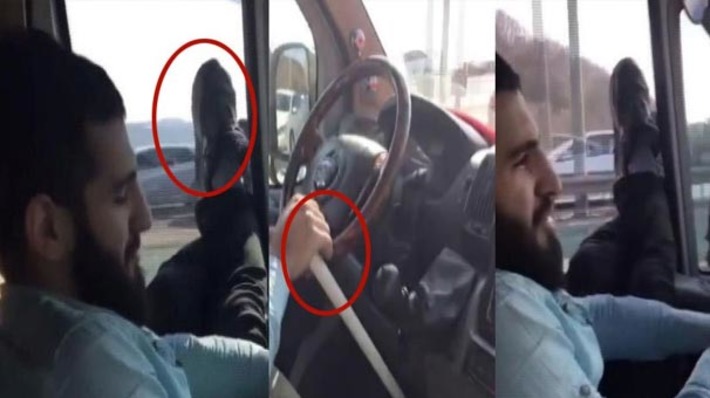 Задержан водитель стамбульского автобуса, который ехал, высунув ноги в окно