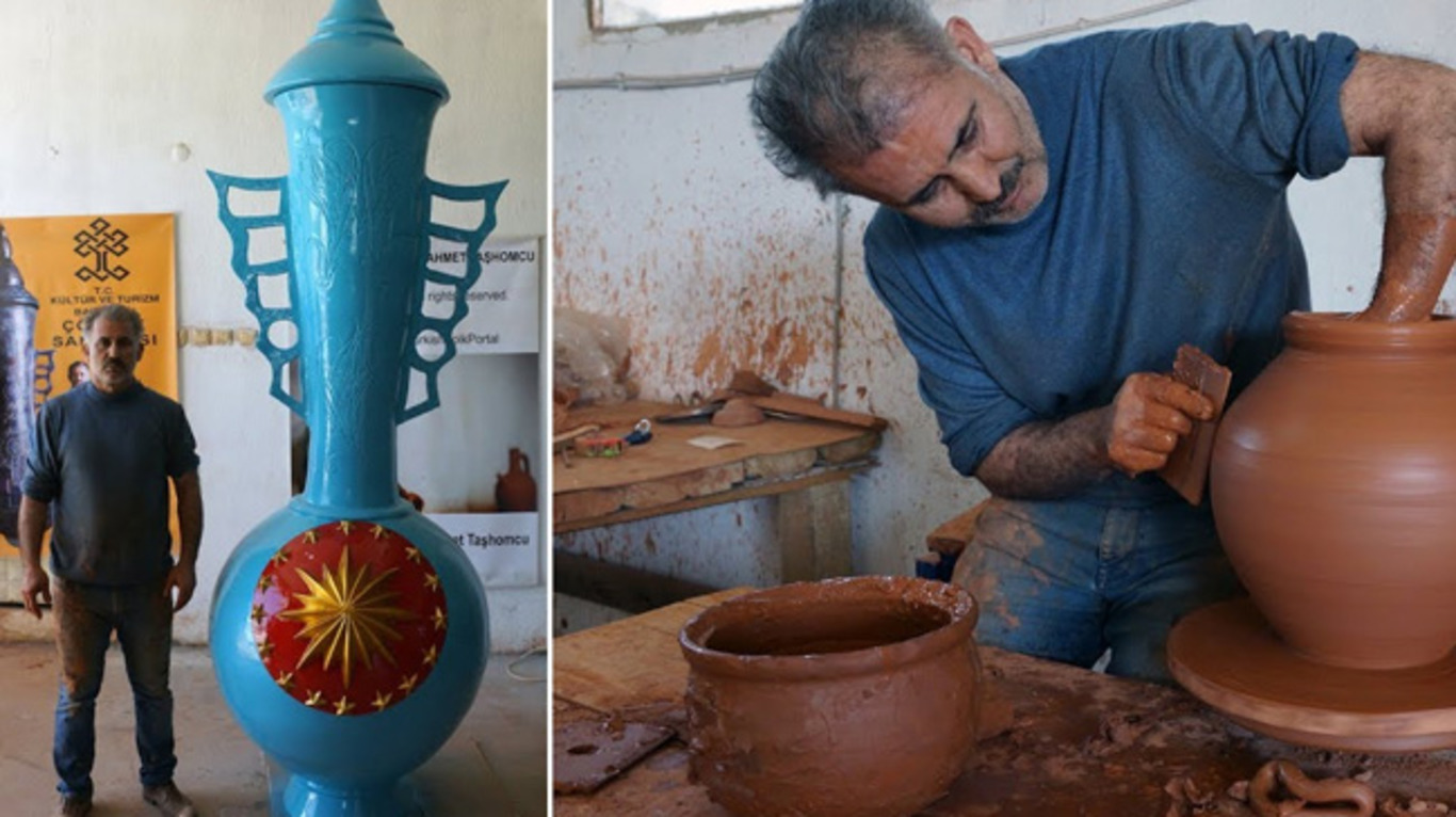 Гончар из Измира подарил Эрдогану гигантскую вазу