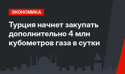  Турция начнет закупать дополнительно 4 млн кубометров газа в сутки